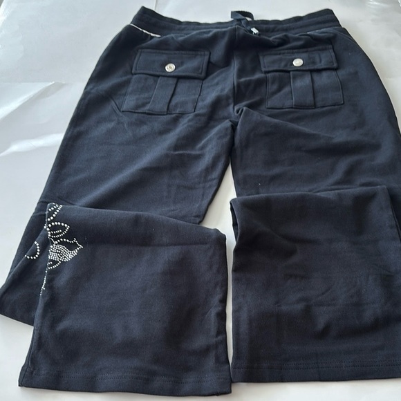 BCBG Max Azria Black track suit jacket and pants with floral Rhinestone Logo - Picture 10 of 16